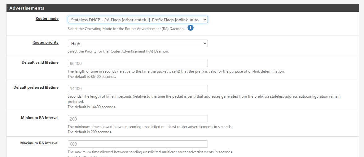 DHCPv6 RA Configuration