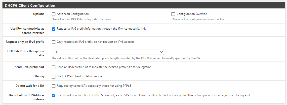 WAN DHCP6 Configuration