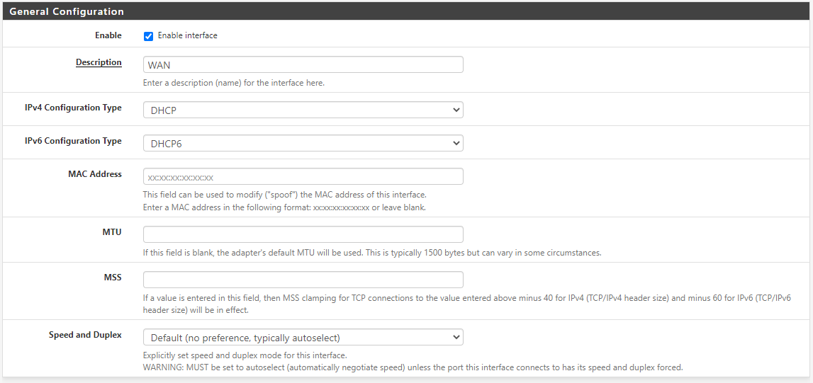 WAN General Configuration